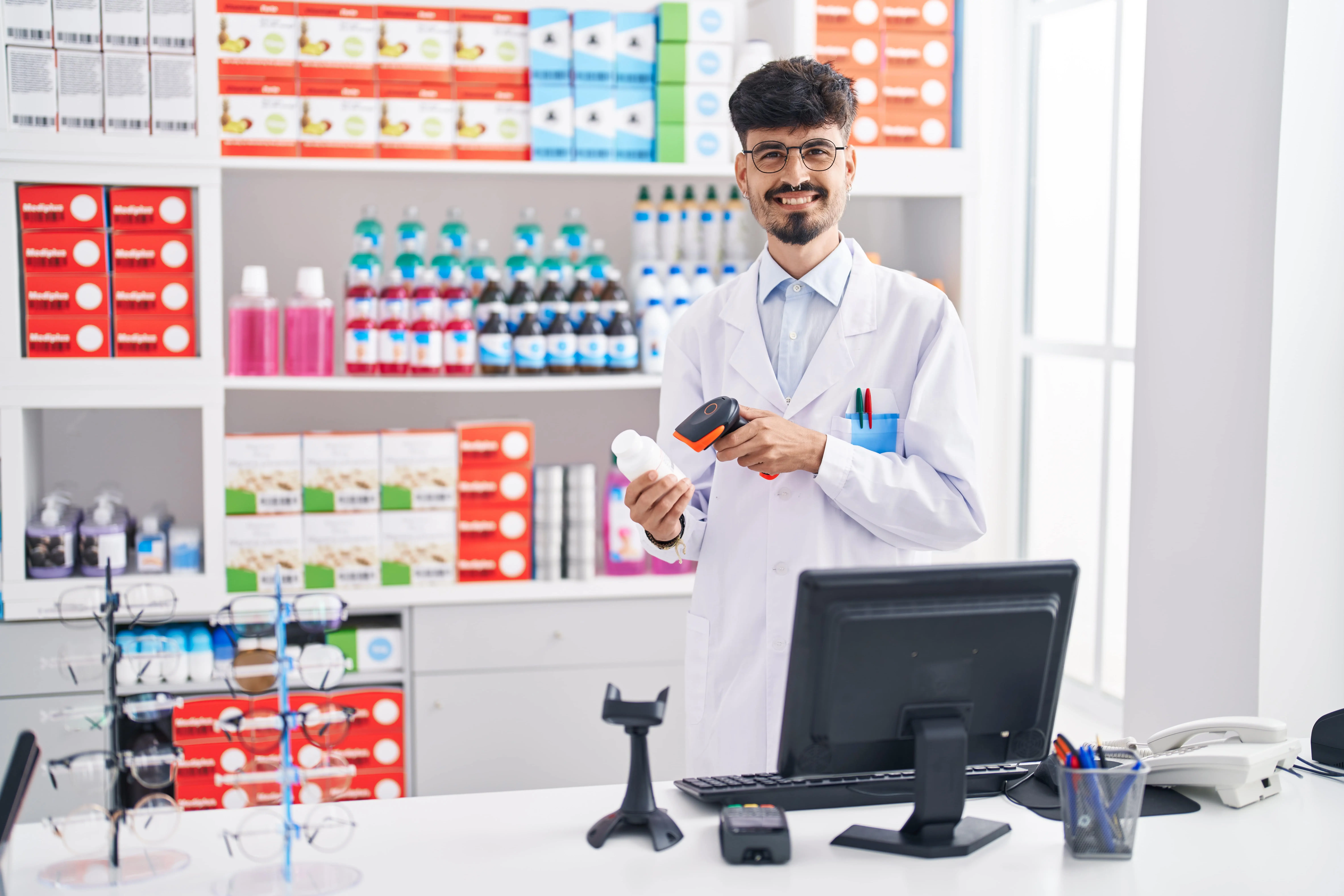 pharmacist with pharmacy products